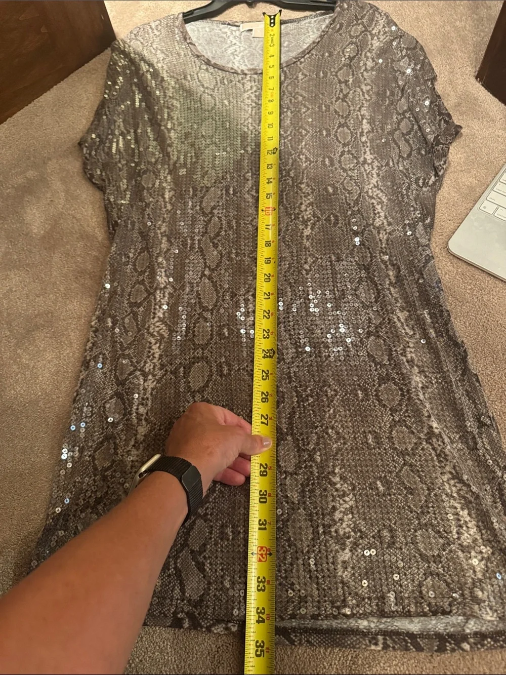 Michael Kors Gray Snake-Print Sequin Mini Dress